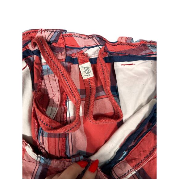Aeropostale Red Blue Plaid Drawstring Shorts Men’s Size 36 Cotton Casual - Picture 8 of 9